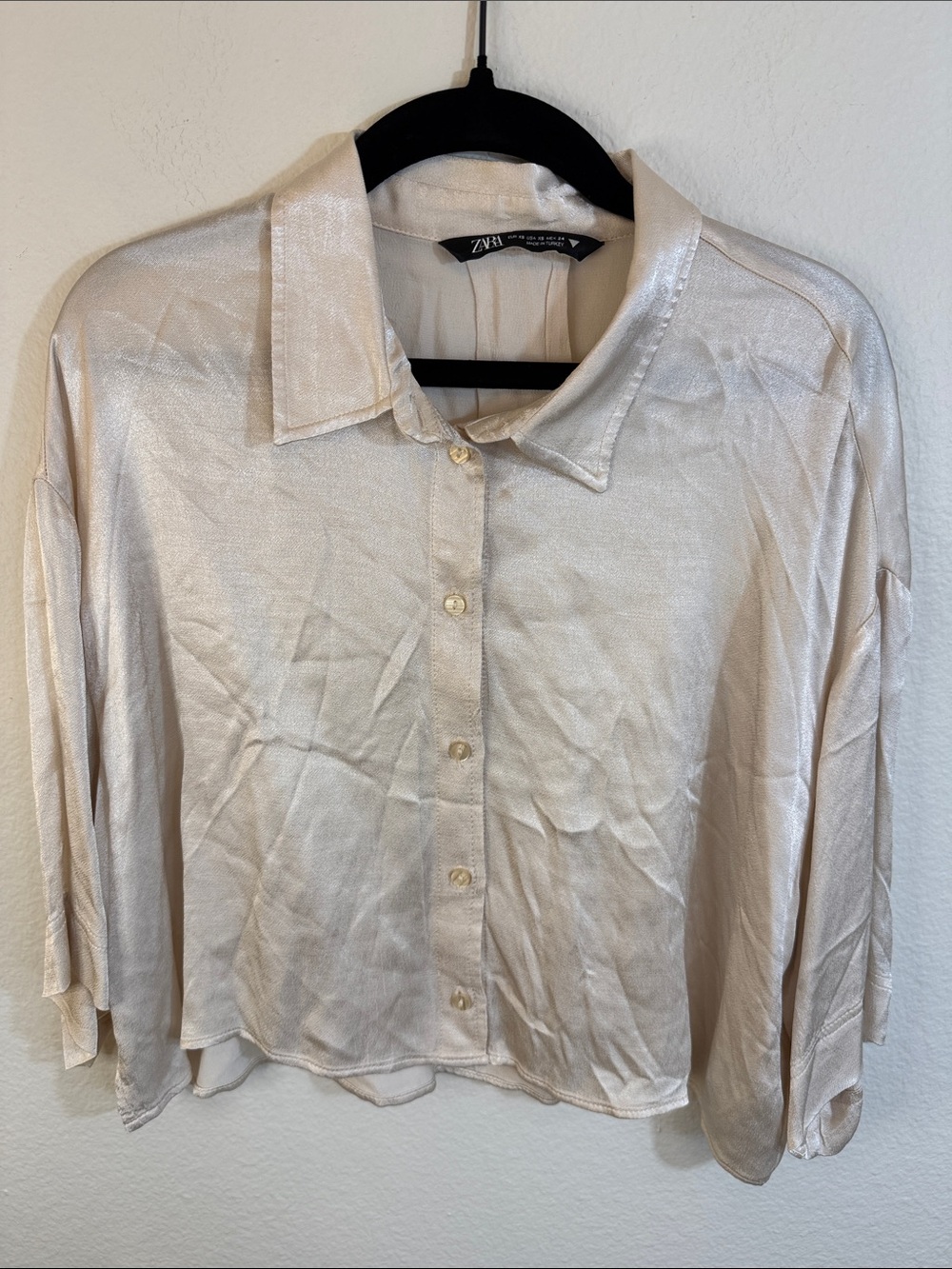 ZARA Pearl Satin Button-Down Shirt